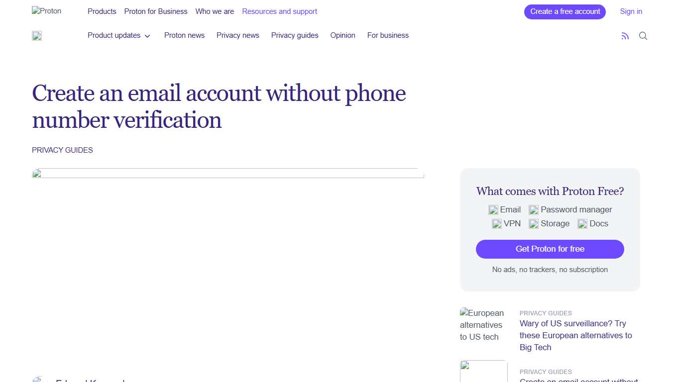 Create an email account without phone number verification Proton